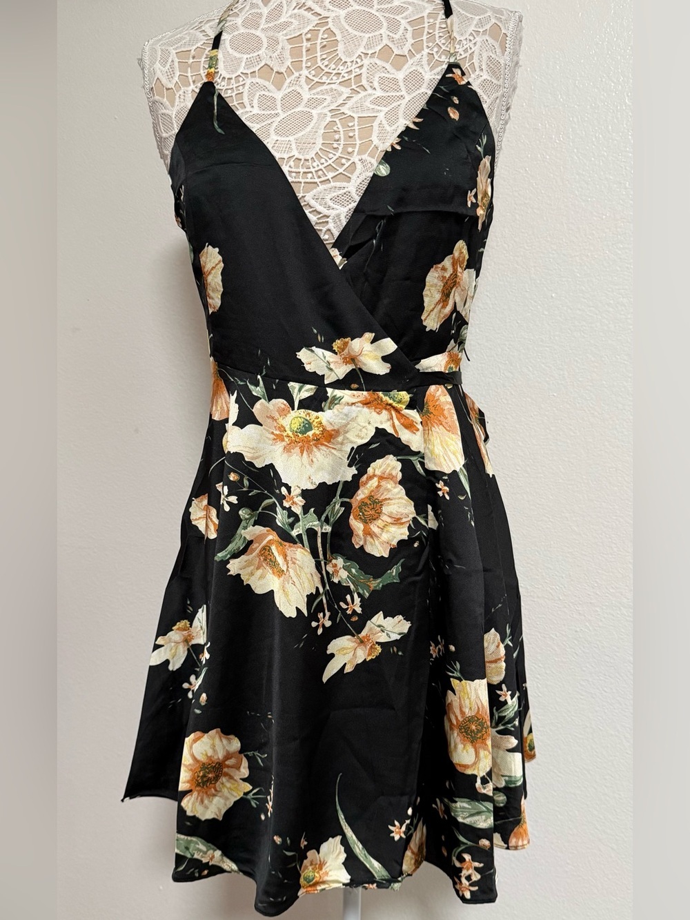NWT Black Floral Wrap-Front Dress - 182-184